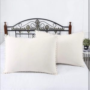 NWOT-Yinfung Pom Pom Pillow Shams Ivory Queen Set of 2 Pom Fringe Pillow…